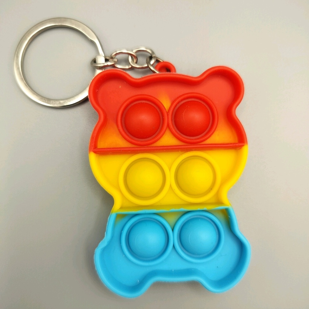 Pop It Fidget Keychain Yellow Blue Bear Shape Stress Relief Toy Sensory Portable